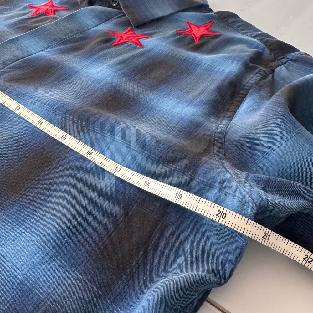 Givenchy Paris Blue Plaid Red Star Embroidered Shirt 41 17F 6010 335 Mens - Picture 3 of 10